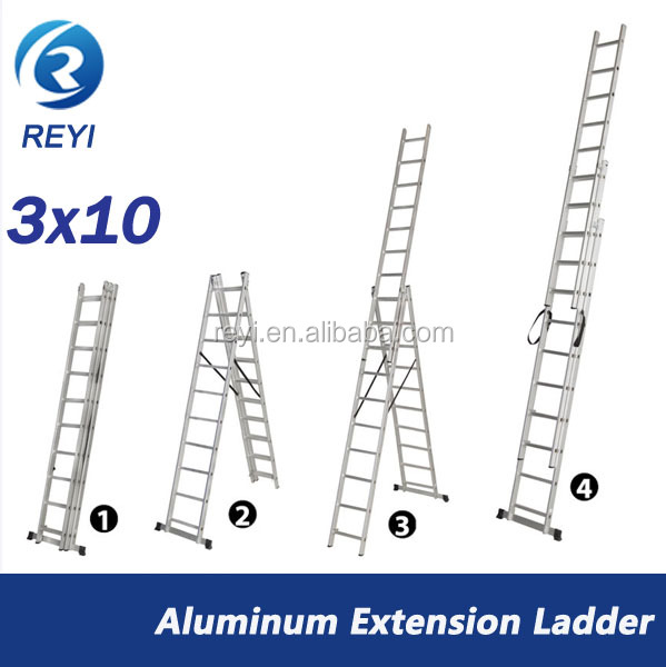 Aluminum combination ladder triple extension ladder with 3x10